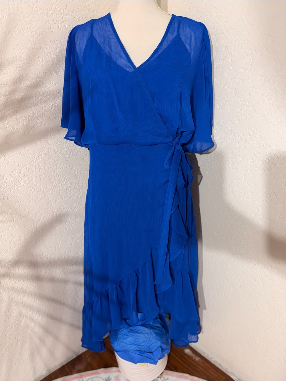 Calvin Klein Royal Blue Wrap High-Low Dress